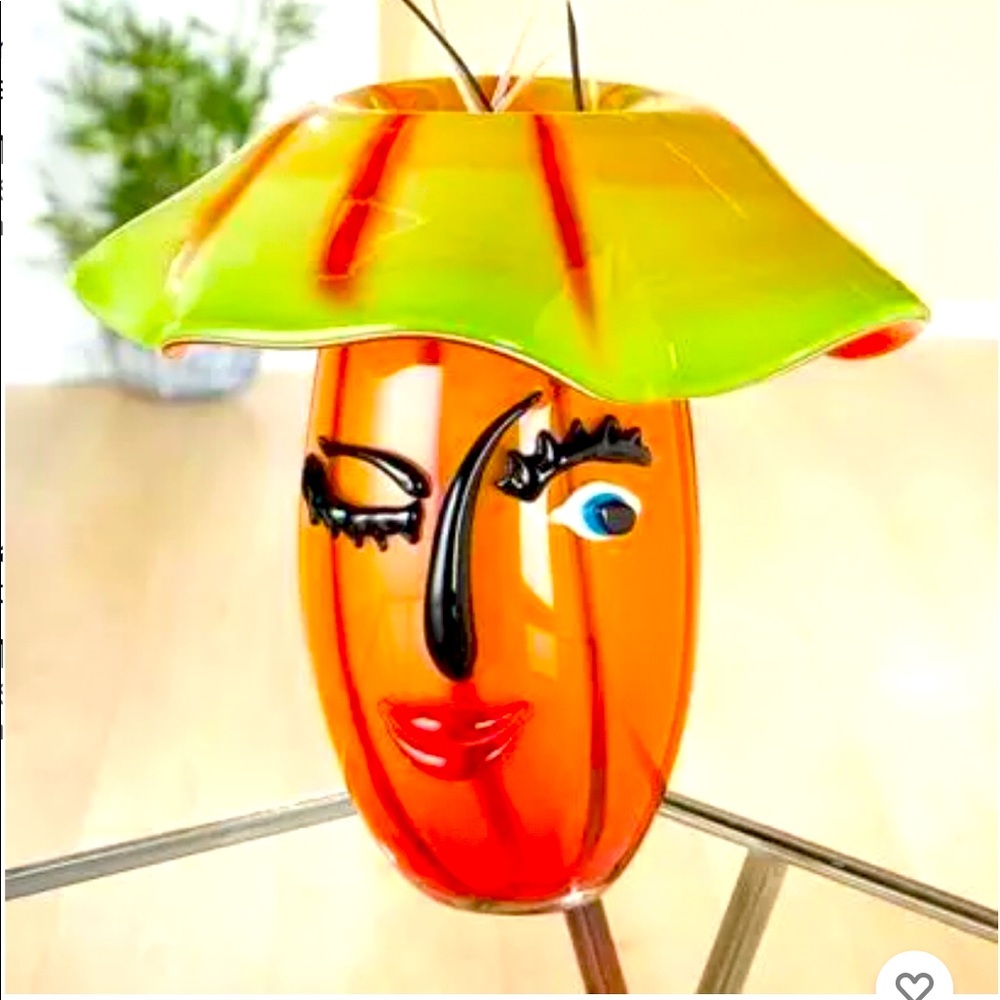 Murano Sommerso Italian Art Glass Fazzoletto Badioli Gorgeous Face Vase ~12”Tall